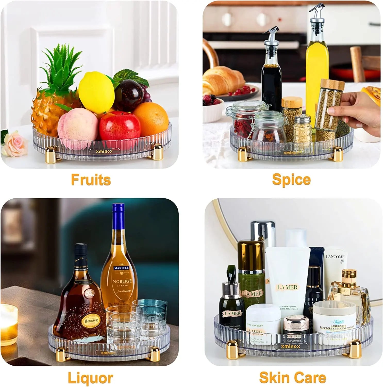 Lazy Susan Turnable Organiser, 11 Inches Plastic Rotating Spice Rack, Storage Turntable for Cabinet, Kitchen, Pantry, Bathroom, Cosmetics, Fruit, Vegetable, Clear
