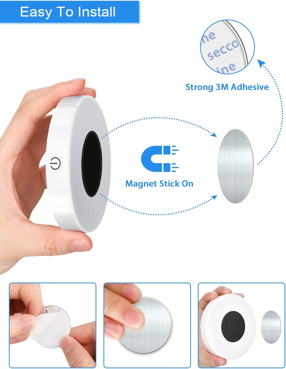 Dimmable Touch Light |  Buit-In 1000Mah Large Battery Rechargeable LED Tap Lights | Magnet Stick on Closet Light | Portable LED Puck Night Lights for Cabinet, Wardrobe, Counter, Kitchen, Bedroom