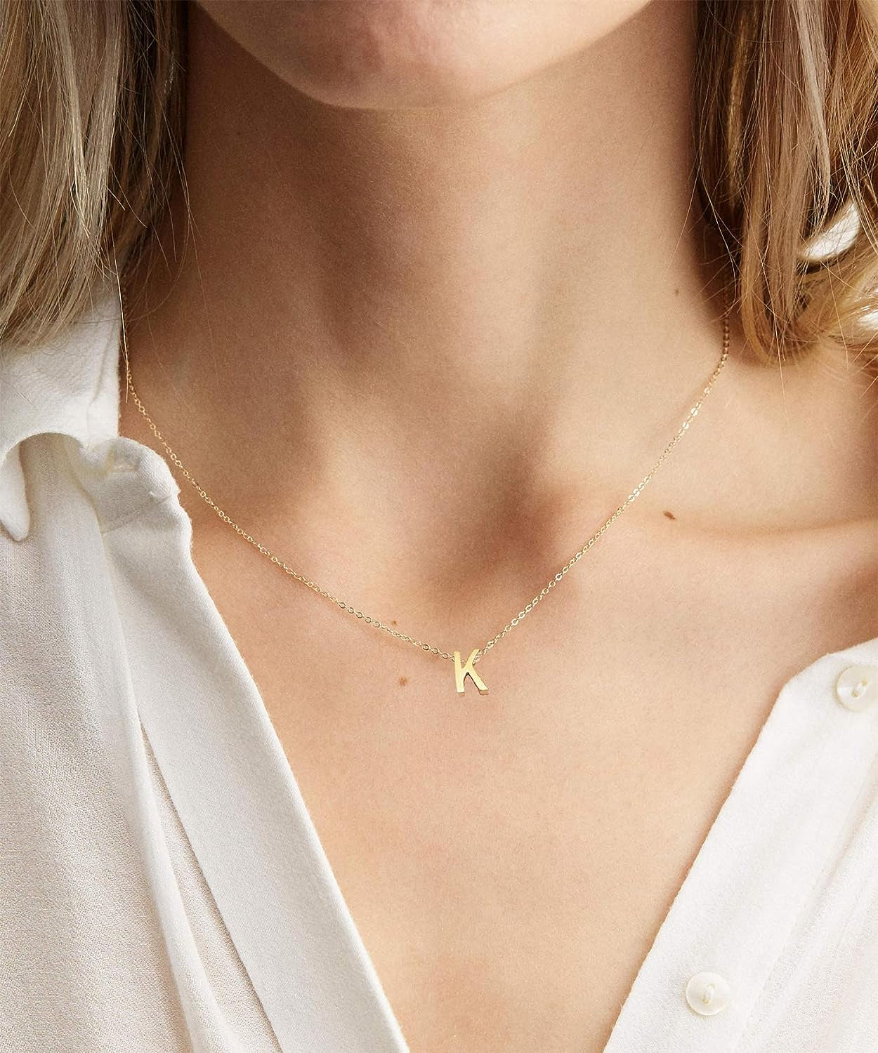 Small Initial Necklace 18K Gold Plated Stainless Steel Tiny Letter Necklace Personalized Monogram Name Necklace for Women Girls