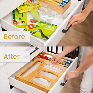 Ziplock Bags Pantry Storage and Drawer Storage - Bamboo Ziplock Bag Organiser - Kitchen Storage & Organisation for Ziplock Bags - by ®
