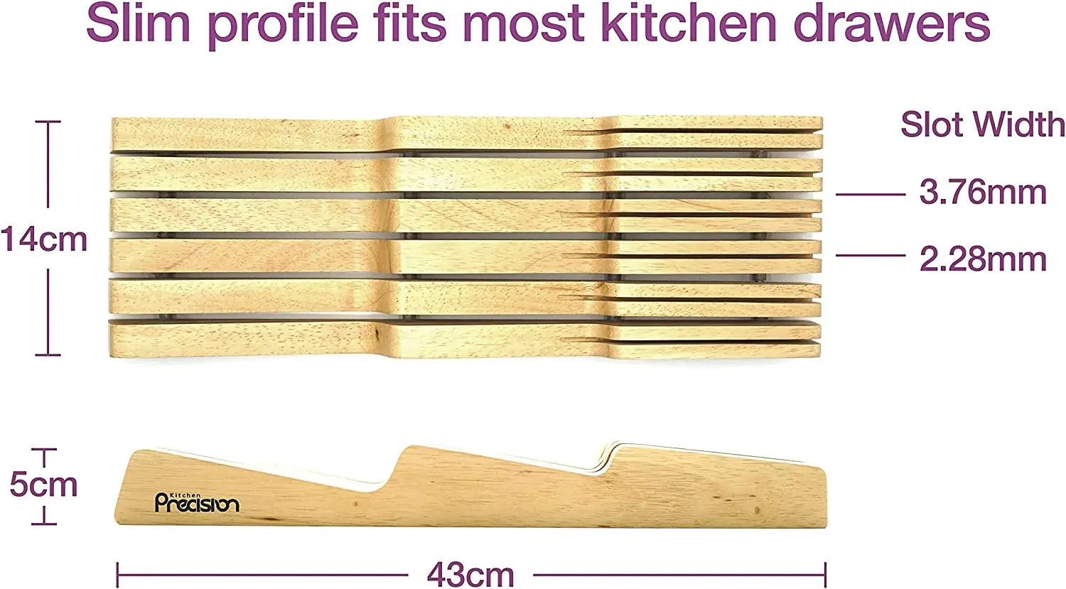 Knife Block Drawer Organiser - Holds 11 Knives - Large and Small - Hevea Hardwood Knife Holder Cutlery Tray - Kitchen Storage & Organisation - Home Décor Products - Wood, Wooden