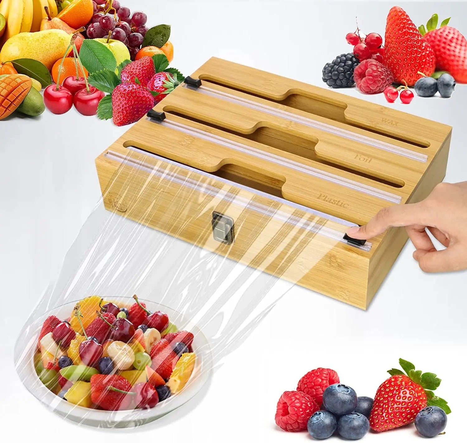 3 in 1 Plastic Wrap Dispenser with Slide Cutter，Aluminum Foil, Wax and Plastic Wrap Dispenser Organizer