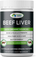 Load image into Gallery viewer, Grass Fed Beef Liver 100% Organic Sourced — Natural B12 for Energy, Iron &amp; Vitamin a (180 Capsules)
