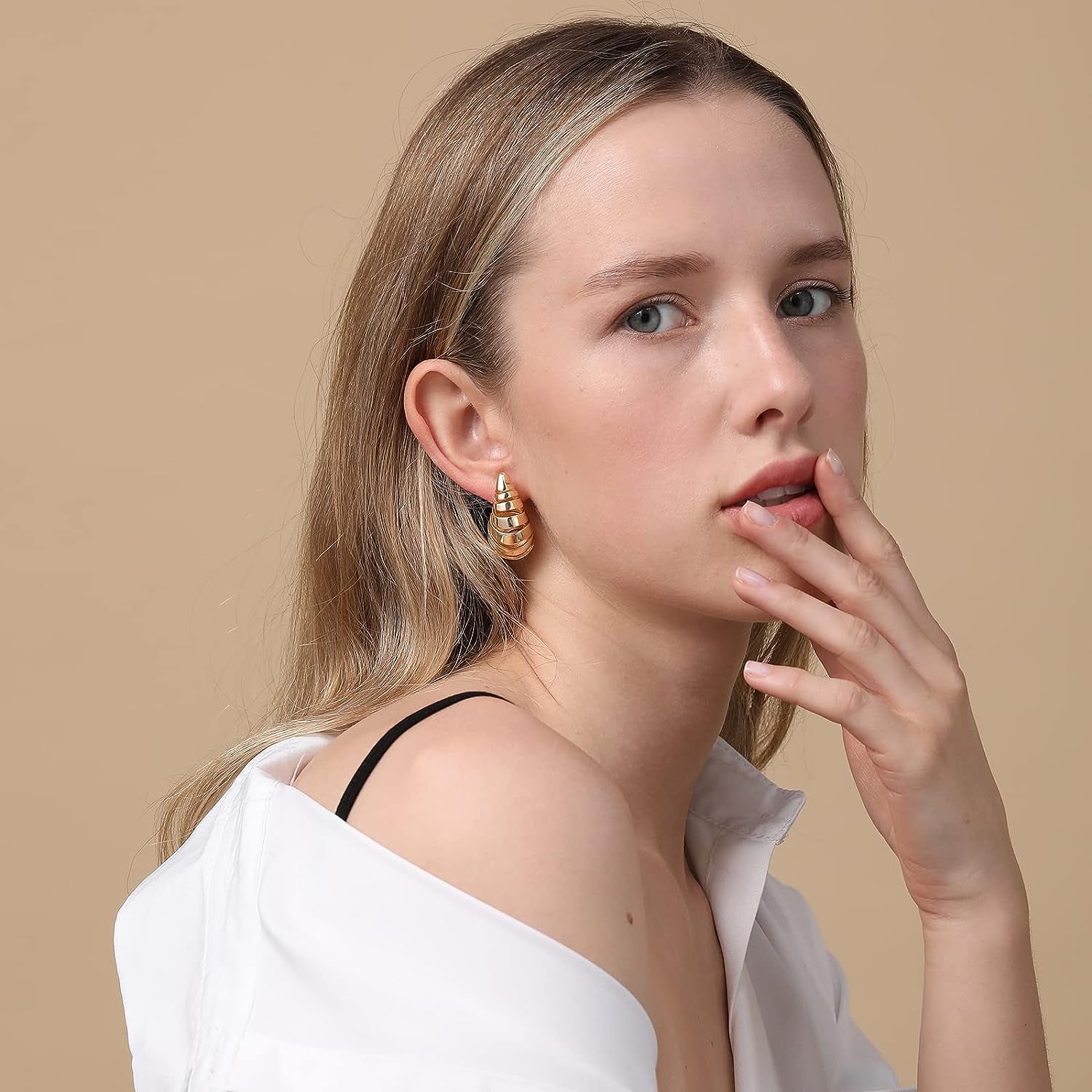 Drop Earrings Spiral Chunky Gold Hoop Earrings Lightweight Dangle Earrings Teardrop Trendy Hypoallergenic Gold Plated Earrings Fashion Jewelry for Women Girls