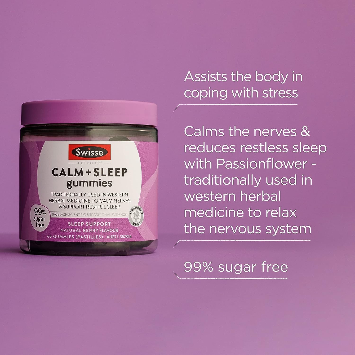Swisse Ultiboost Calm + Sleep Gummies | Assists the Body in Coping with Stress | 60 Pack