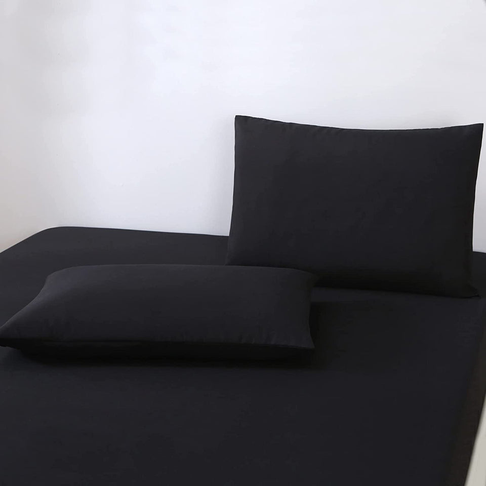 Justlinen- 4 Piece Queen Bed Sheet Set- 1200TC Ultra-Soft Microfibre Bed Sheets - Breathable Bedding - Wrinkle, Fade, Stain Resistant - Deep Pocket (Black, Queen)