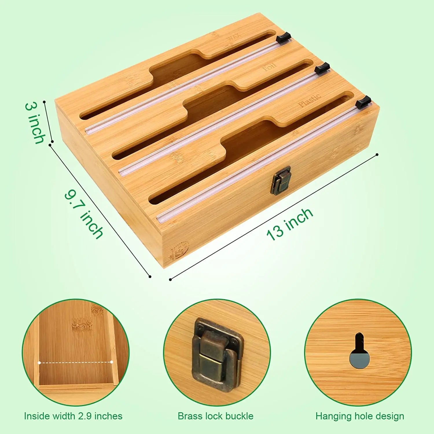 3 in 1 Plastic Wrap Dispenser with Slide Cutter，Aluminum Foil, Wax and Plastic Wrap Dispenser Organizer