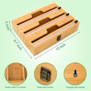 3 in 1 Plastic Wrap Dispenser with Slide Cutter，Aluminum Foil, Wax and Plastic Wrap Dispenser Organizer