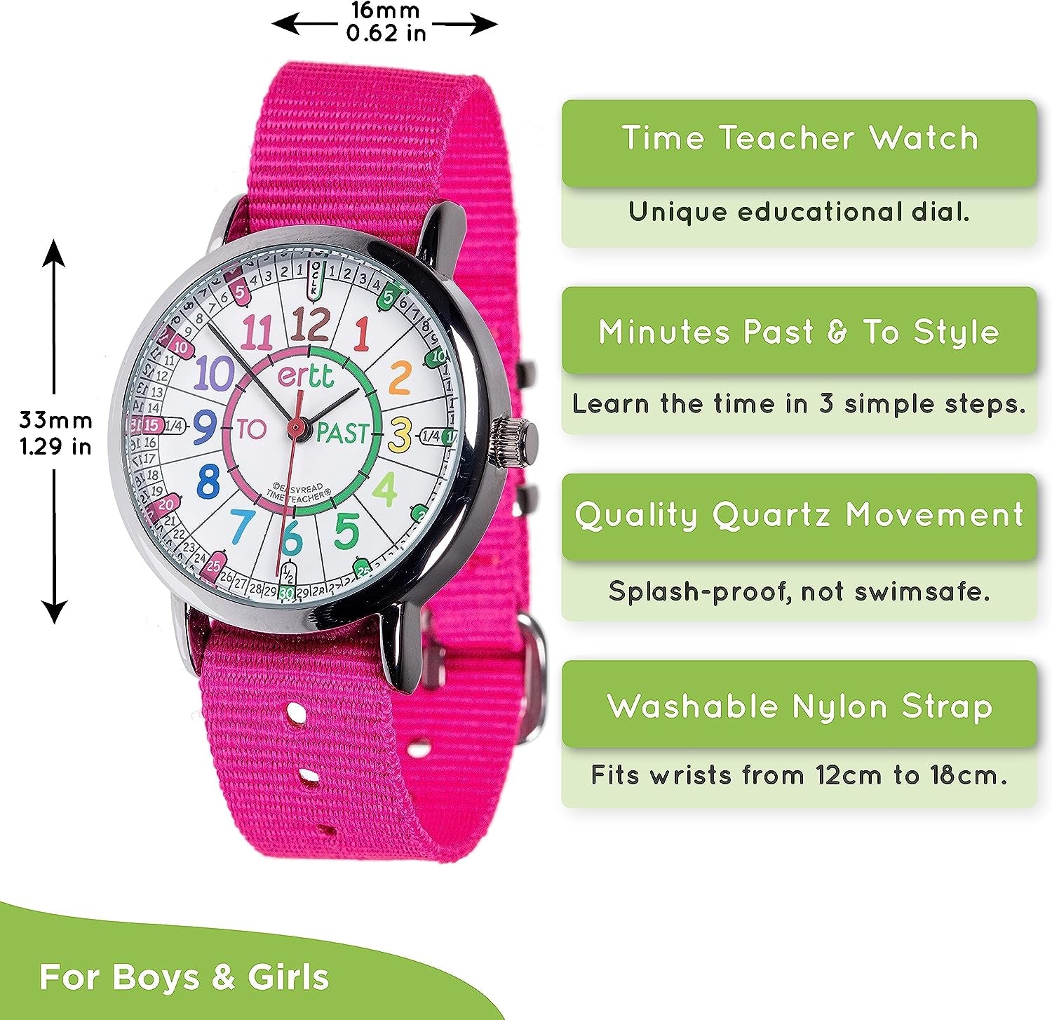 Learn the Time Past/To Girls Watch Pink #ERW-COL-PT-PK