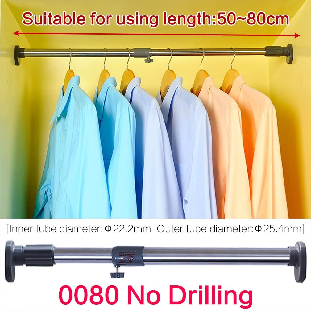 Expandable Window Shower Curtain Tension Rod Oval Head Clothes Hanging Bar Rail for Closet Wardrobe, No Drilling, 25.4Mm Pipe Diameter