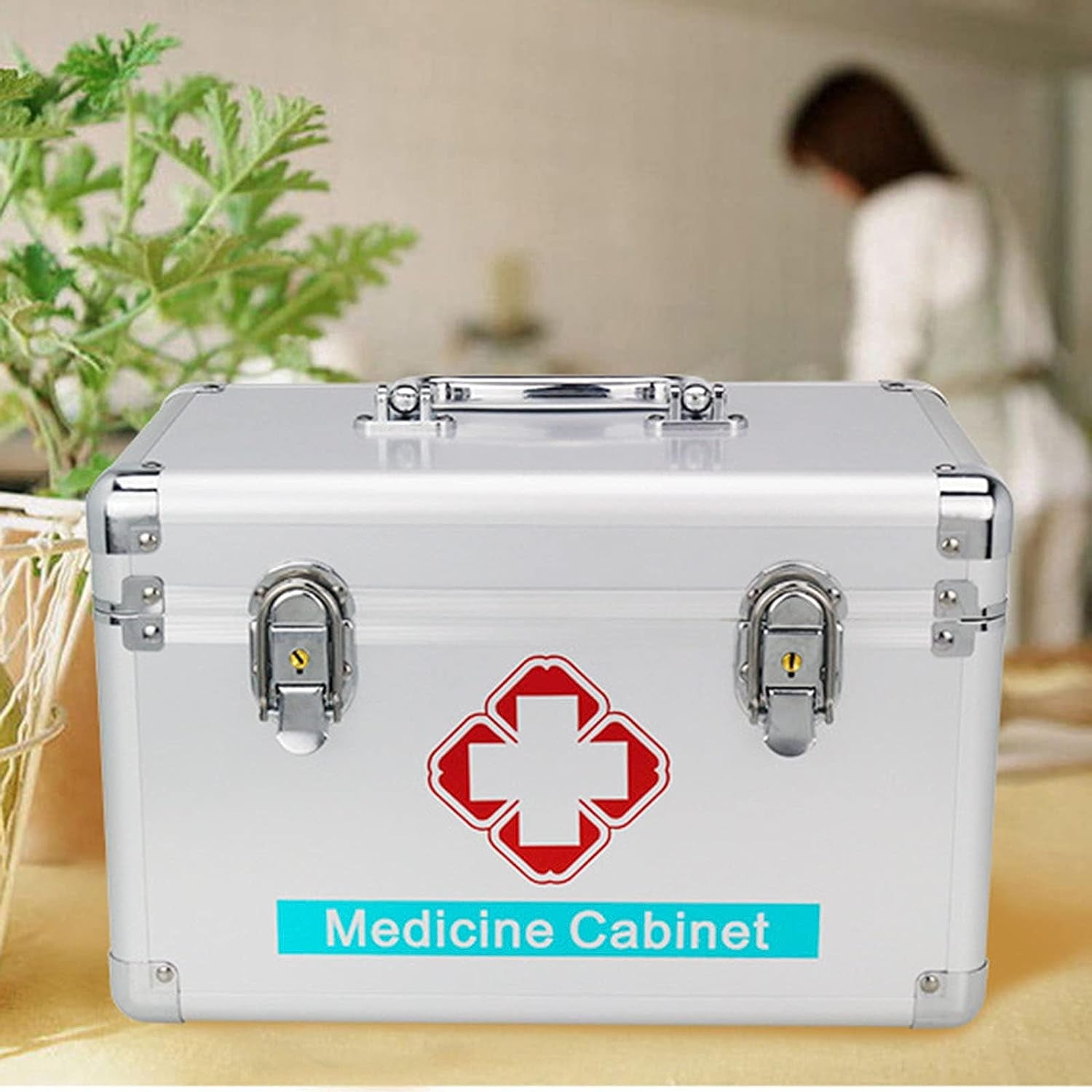 Medical Storage Box,With Two Safety Locks,Portable Storage Travel Kit Box with Removable Tray and Handle,Medical Supplies Box for Business,School,Car or Home,12In