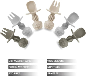 6 Pack Silicone Baby Spoons and Fork Feeding Set- Anti-Choke First Self Feeding Utensils for Baby Led Weaning Ages 3 Months