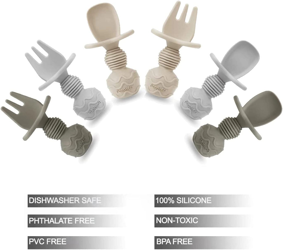 6 Pack Silicone Baby Spoons and Fork Feeding Set- Anti-Choke First Self Feeding Utensils for Baby Led Weaning Ages 3 Months