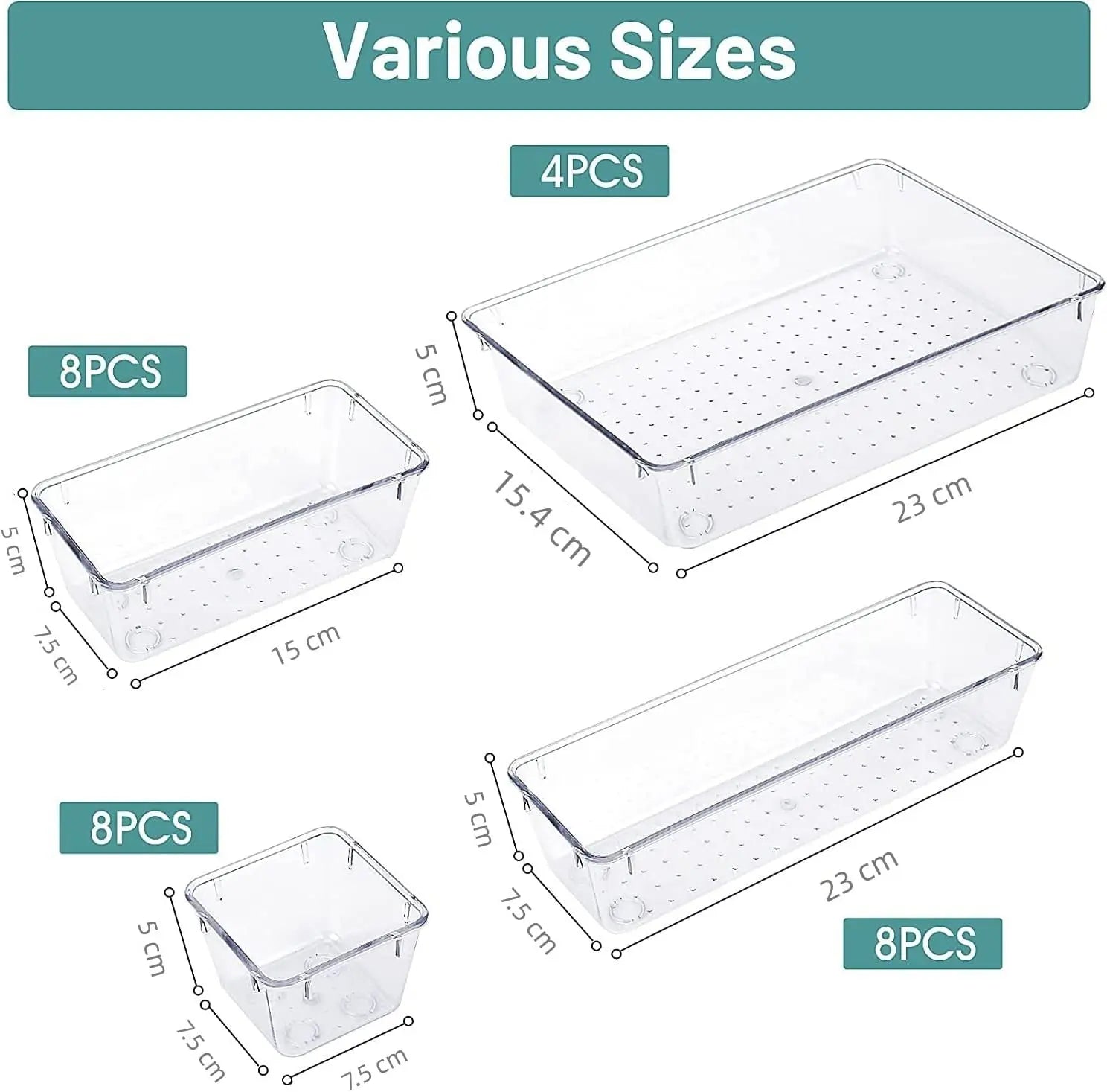 [28 PCS]  Clear Drawer Organiser with Antislip Pads for Desk - Nonslip Bathroom Makeup for Vanity Desk, Office, Home Storage & Organisation