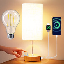 Load image into Gallery viewer, Bedside Lamp Touch Control Table Lamp with USB A+C Charging Ports 3-Way Dimmable Nightstand Lamp with Linen Fabric Shade for Bedroom Living Room

