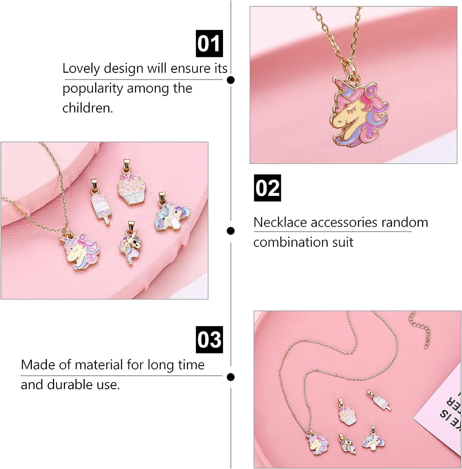 1Set6Pcs Cartoon Children Gift Kids Toddler of D Child- Girl and Year- Wrist for Baby Pendant Watch, Bracelet Girls Holiday Watches- Blue Necklace Unicorn Assorted