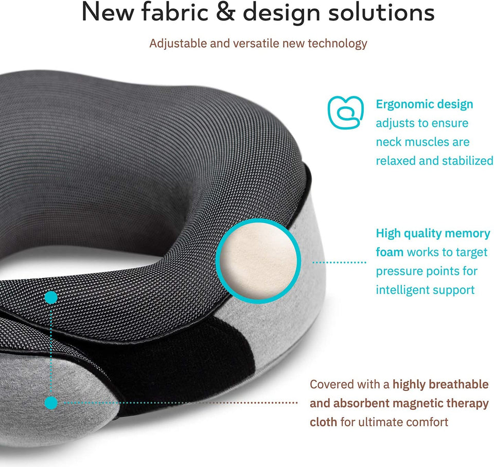 Travel Pillow 100% Pure Memory Foam Neck Pillow, Pillows for Sleeping, Car and Airplane Travel Essentials, Travel Kit with 3D Contoured Eye Masks, Earplugs and Luxury Mesh Bag (Grey)