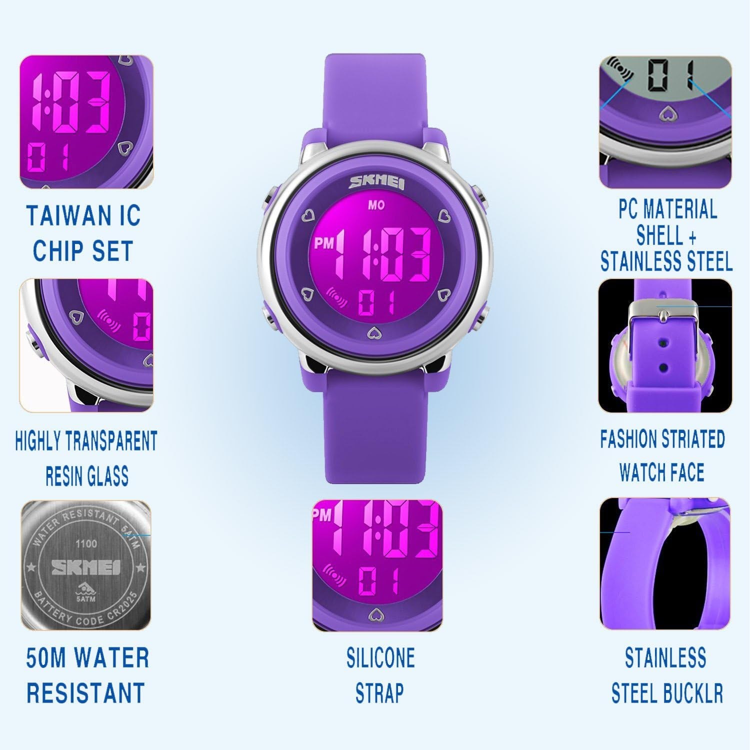 My-Watch Girls Digital Watch Sport Waterproof Kids Outdoor Stopwatch LED Luminescent Wrist Watches