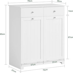 BZR33-W, 2 Drawers 2 Doors Laundry Cabinet Laundry Chest with 2 Removable Laundry Baskets, Bathroom Cabinet