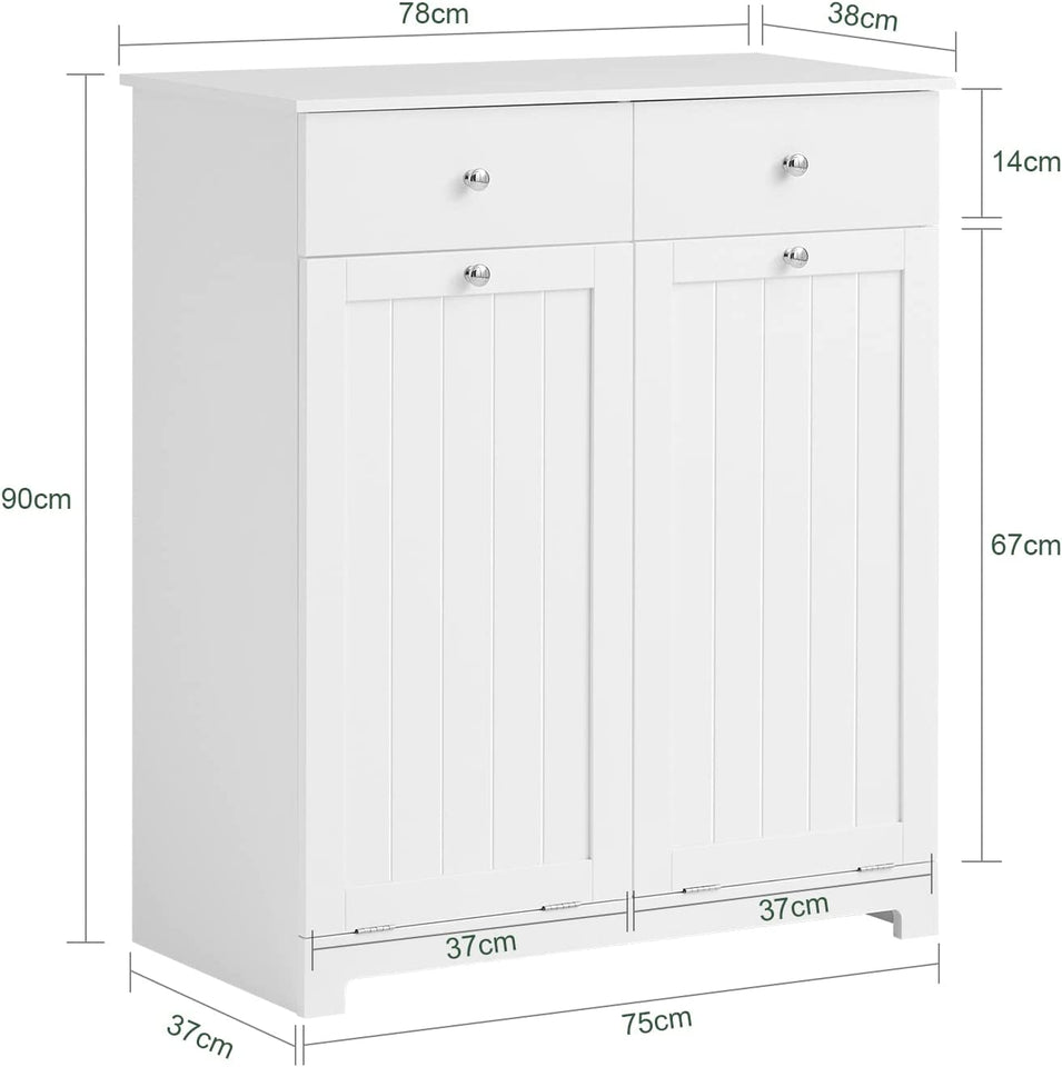 BZR33-W, 2 Drawers 2 Doors Laundry Cabinet Laundry Chest with 2 Removable Laundry Baskets, Bathroom Cabinet
