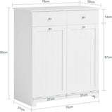 BZR33-W, 2 Drawers 2 Doors Laundry Cabinet Laundry Chest with 2 Removable Laundry Baskets, Bathroom Cabinet