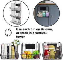 Load image into Gallery viewer, Fruit Vegetable Storage Basket for Kitchen, 3 Tier Stackable Wall Mount &amp; Countertop &amp; Hanging Metal Wire Baskets Organiser with Hooks, Kitchen Produce Tiered Counter Organizer Bin Rack(Black)
