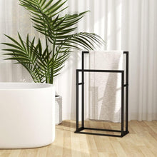 Load image into Gallery viewer, Freestanding Towel Rack Indoor Washroom Bathroom Towel Hanger Storage Shelf Holder Home Decor Accessory Organiser Black Iron
