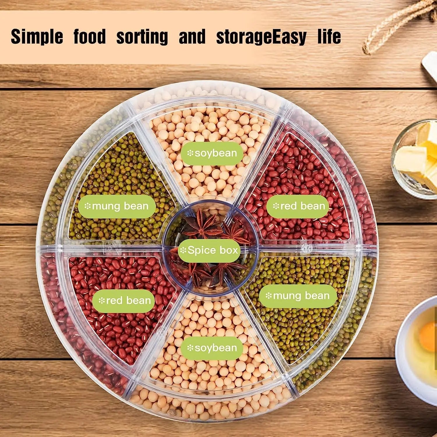 Gingersun 6In1 Rotating Grain Dispenser, 6 Compartment 360° Rotating Rice Storage Cereal Container Box Kitchen Food Divided Case with Measure Cup, 8KG Capacity
