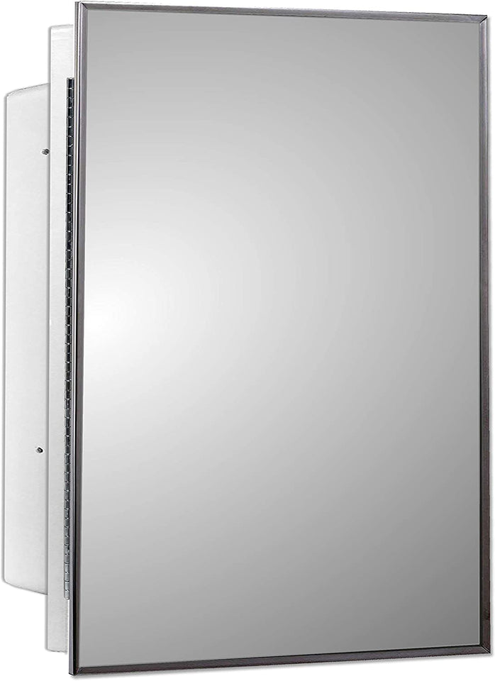 16" X 22" Medicine Cabinets for Bathroom with Mirror - Bright Steel Framed, Recessed, Modern Home Décor, Bright Steel, Non-Adjustable Shelves