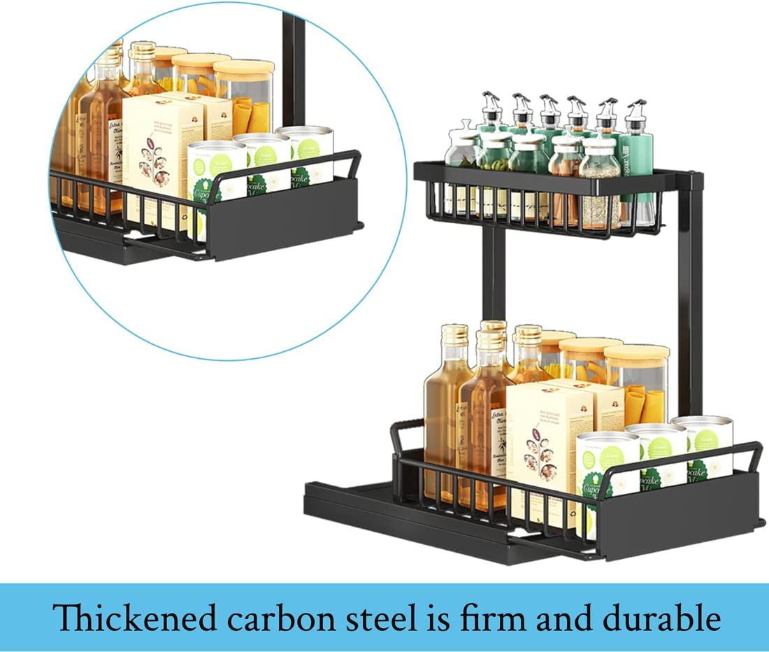 2 Pack under Sink Organiser,2-Tier Pull-Out under Cabinet Storage，Multi-Use for Kitchen Bathroom Organizers and Storage