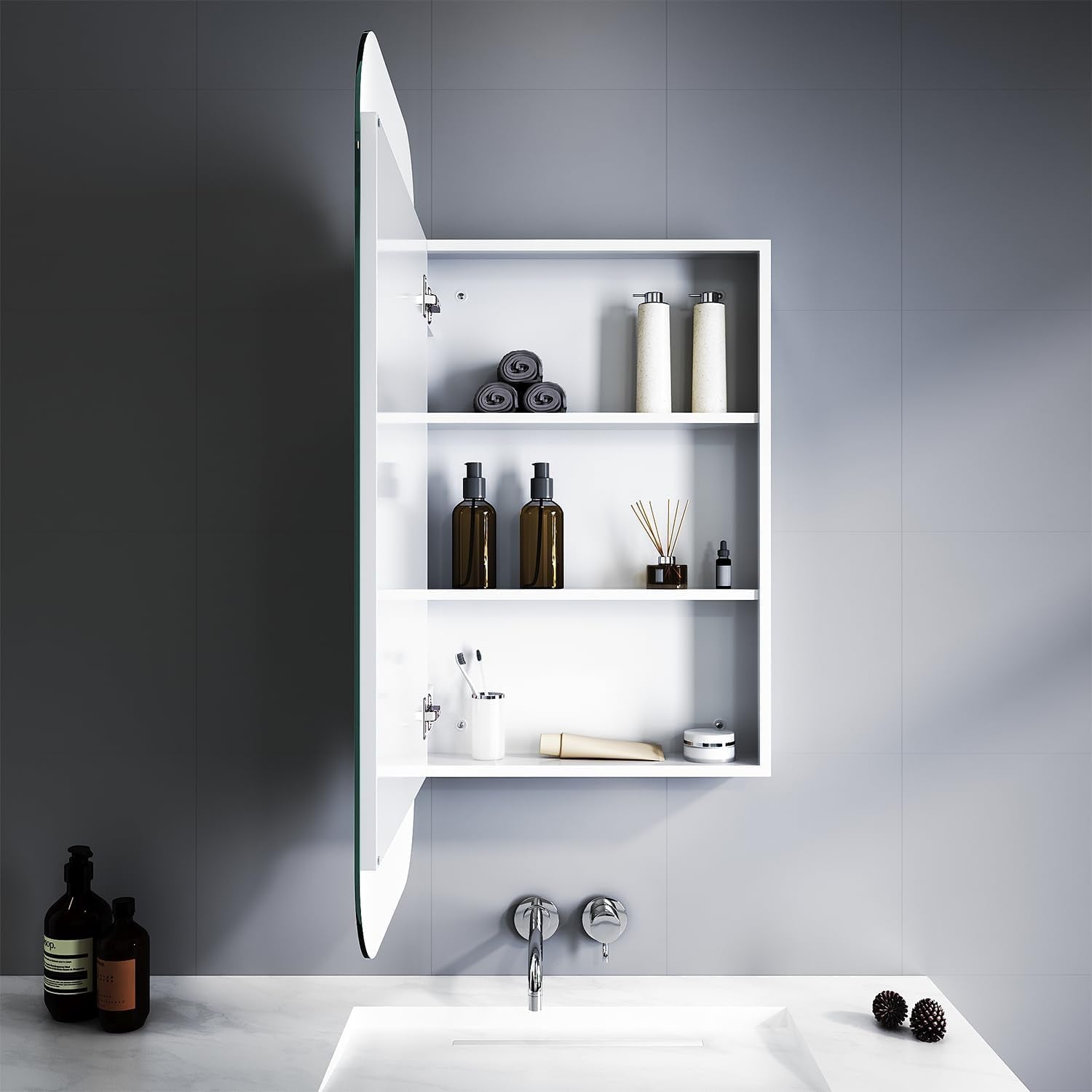 Bathroom Mirror Cabinet Medicine Vanity Wall Mirrored Cupboard with Storage,450Mmx900Mm