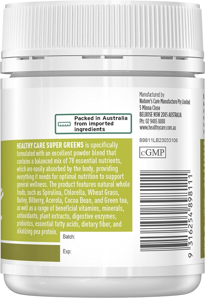 Super Greens Powder - 120G | Contains Vitamins, Minerals, Antioxidants, Herbs, Dietary Fibre, Protein, Digestive Enzymes + Probiotics