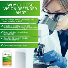 Load image into Gallery viewer, AREDS2 VISION DEFENDER AMD Supplement: Lutein, Zeaxanthin, Zinc, Vitamin E – AREDS 2 Eye Vitamins, Minerals, Nutrients for Eyes. 3 Months Supply (90 Tablets) One-A-Day Vegan Eye Supplement. Made in UK
