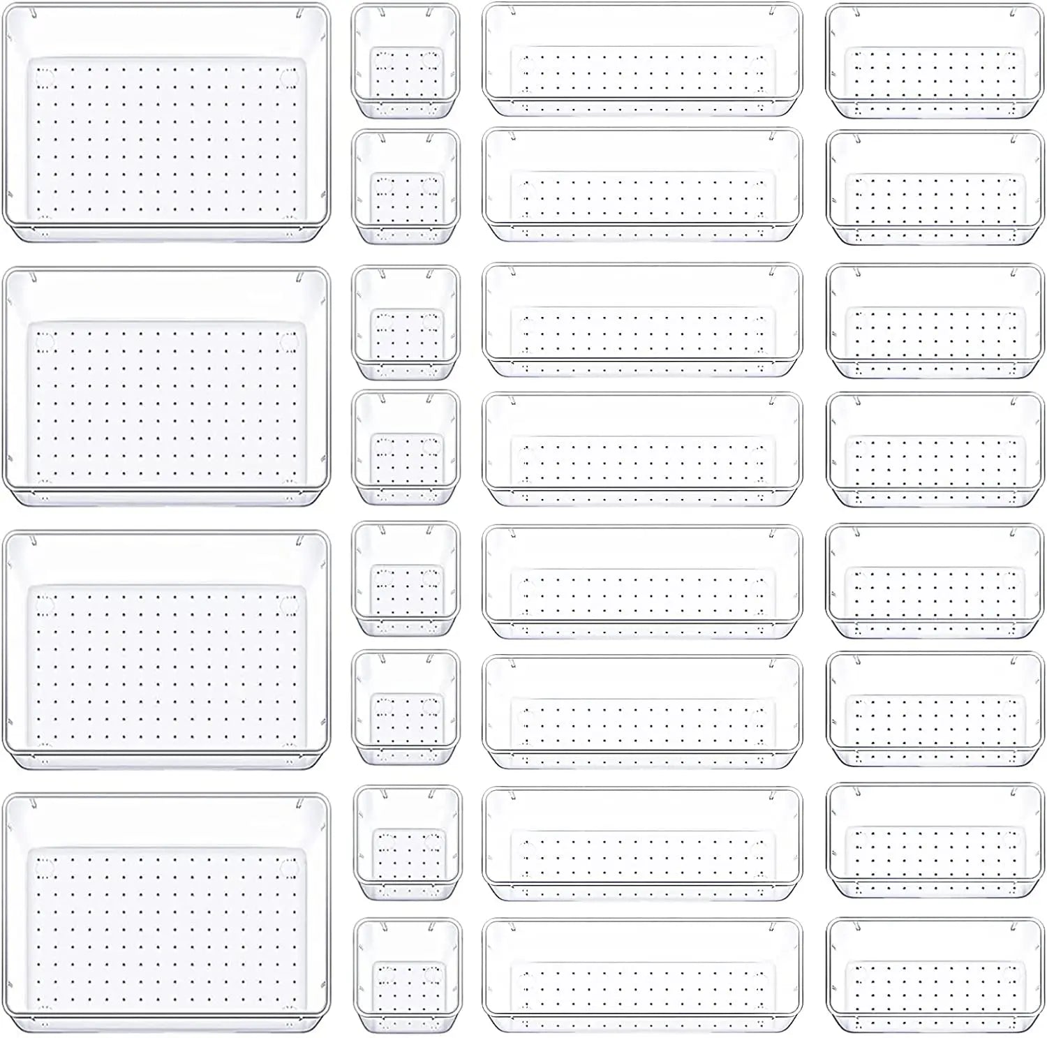 [28 PCS]  Clear Drawer Organiser with Antislip Pads for Desk - Nonslip Bathroom Makeup for Vanity Desk, Office, Home Storage & Organisation