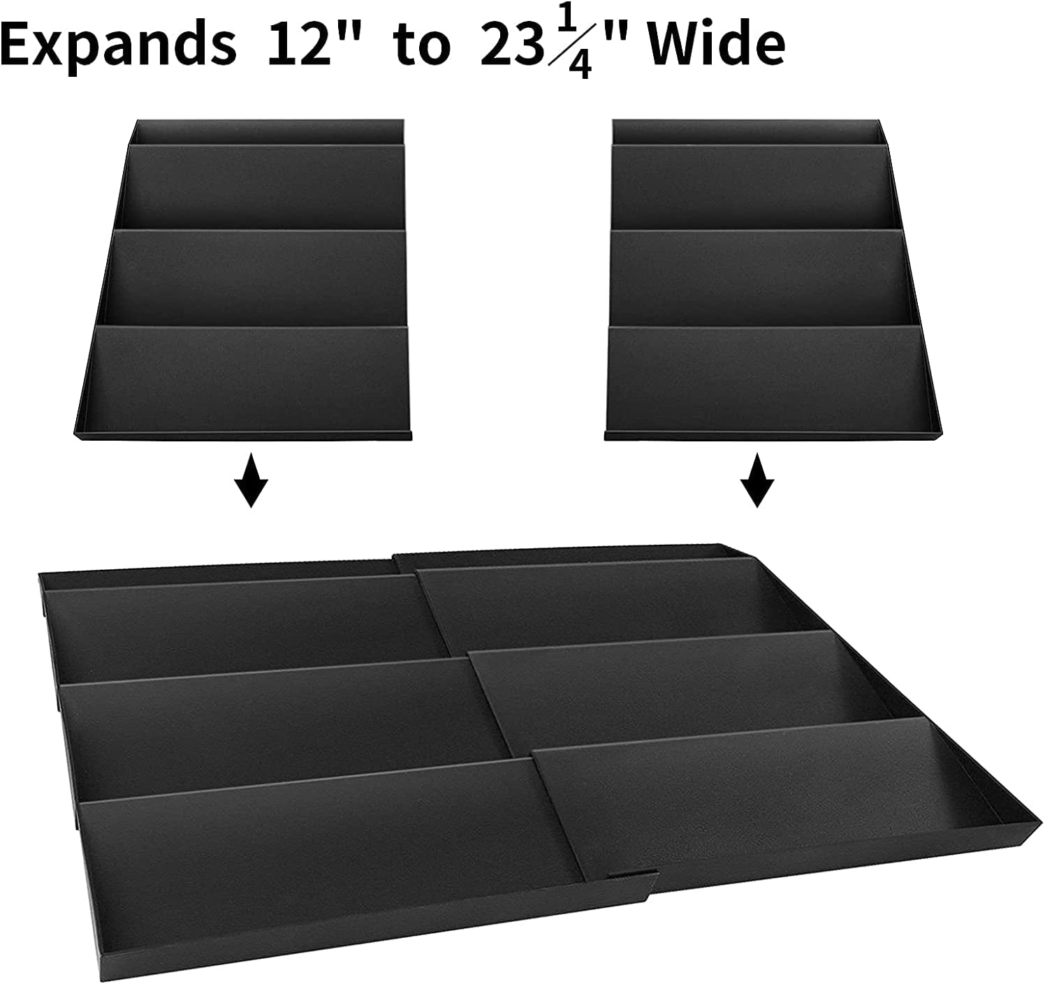 Spice Rack, Spice Drawer Organizer for Kitchen Drawer Cabinets- Adjustable 4 Slanted Tier Spice Storage Organizer Insert for Drawer Kitchen, Expands 12"To 23-1/4"W, 2 Pack Black