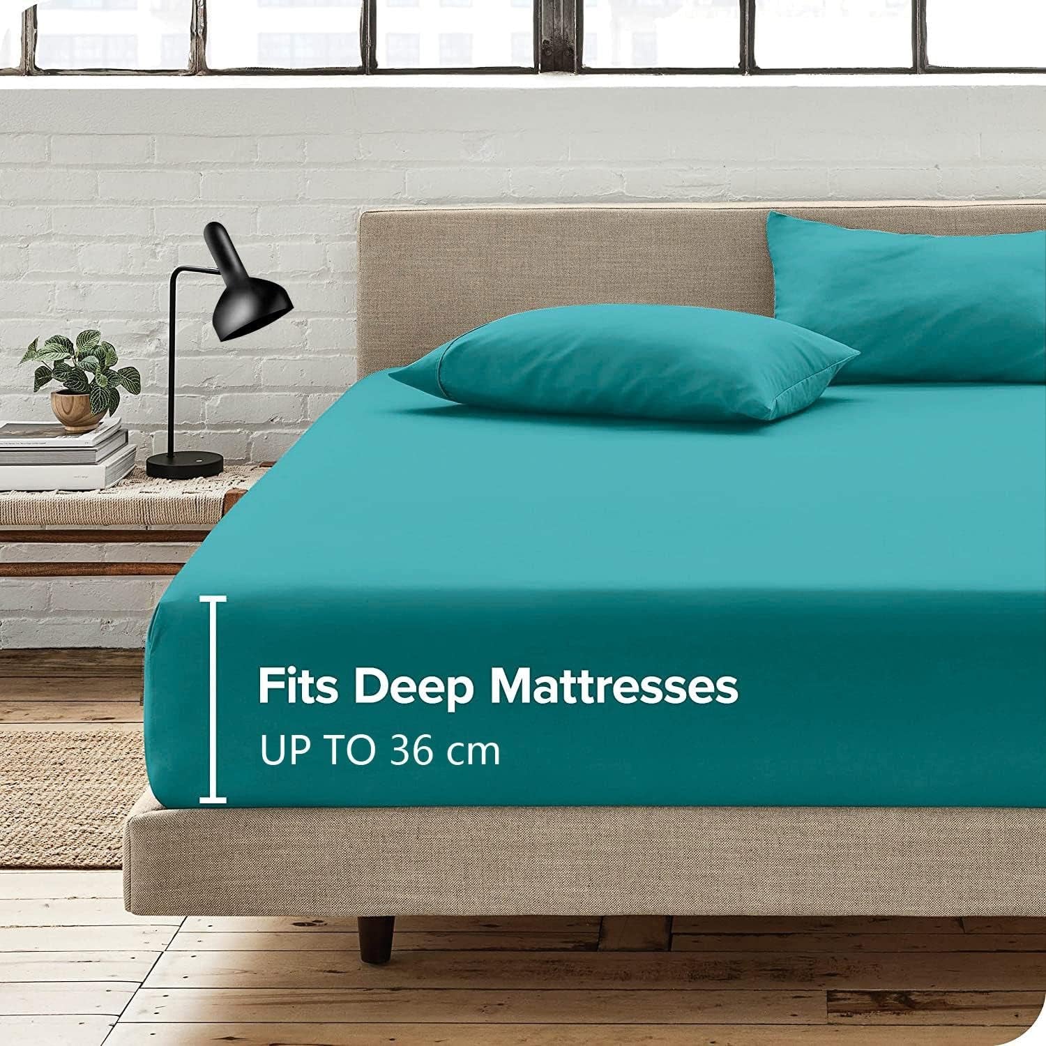 2000TC Fitted Sheet King Size -Premium Microfiber Fitted Bottom Sheet Only- Ultra-Soft Wrinkle Free -Fitted Bedding Sheet Fits Mattress Deep Pocket up to 36 Cm for Home&Hotel (Biscay Blue)