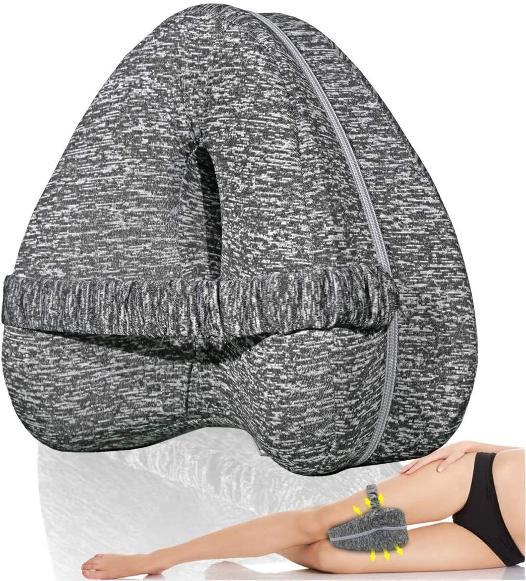Knee Pillow for Side Sleepers with Elastic Strap, Memory Foam Leg Pillow, Ideal for Spine Alignment, Hip, Back & Joint Pain Relief - for Better Sleeping with Breathable & Washable Cover
