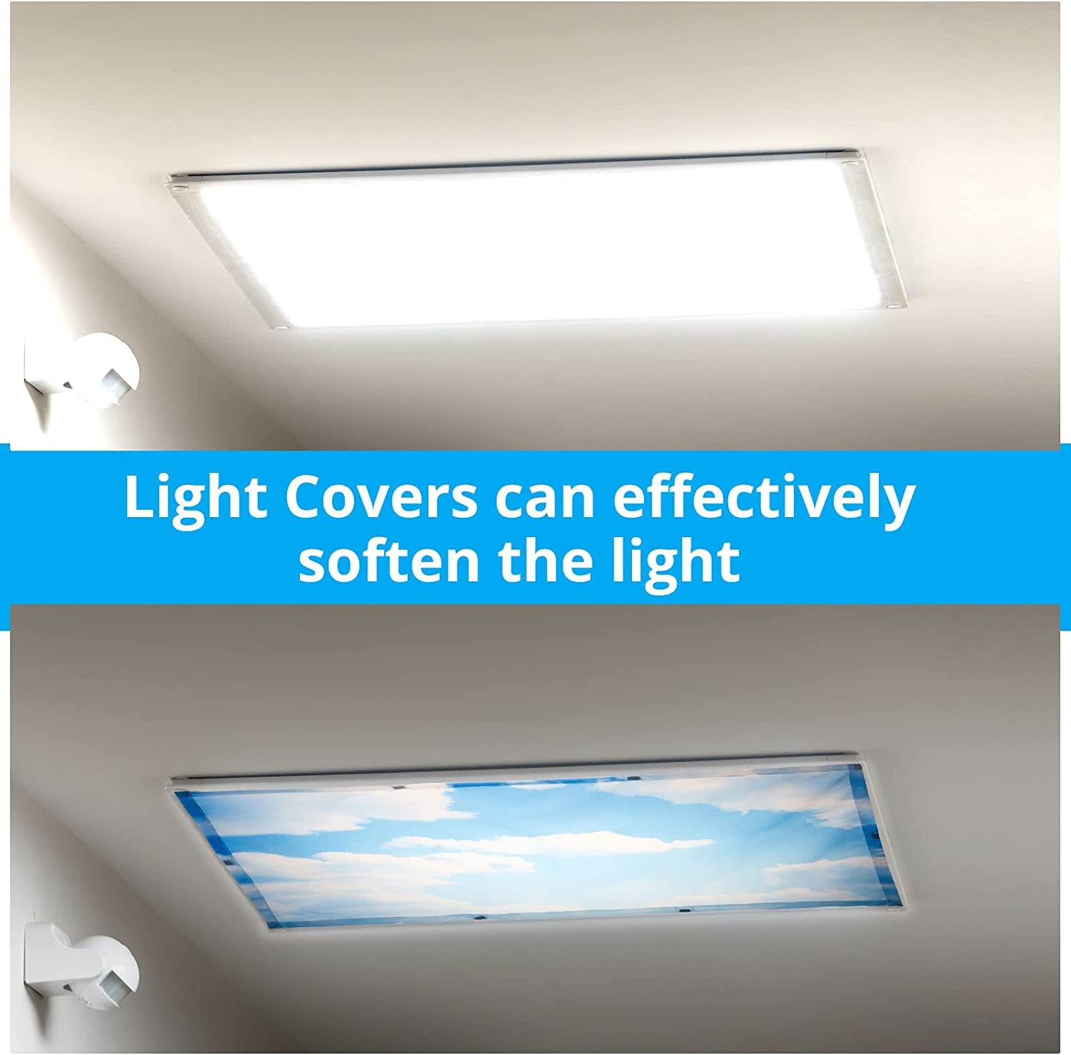 4 Pack Fluorescent Light Covers Magnetic Light Cover Fluorescent Light Shade Panel Ceiling Light Covers Magnetic Light Filters for Office Classroom Home Drop Ceiling, 4 X 2 Feet (Cloud, Blue Sky)