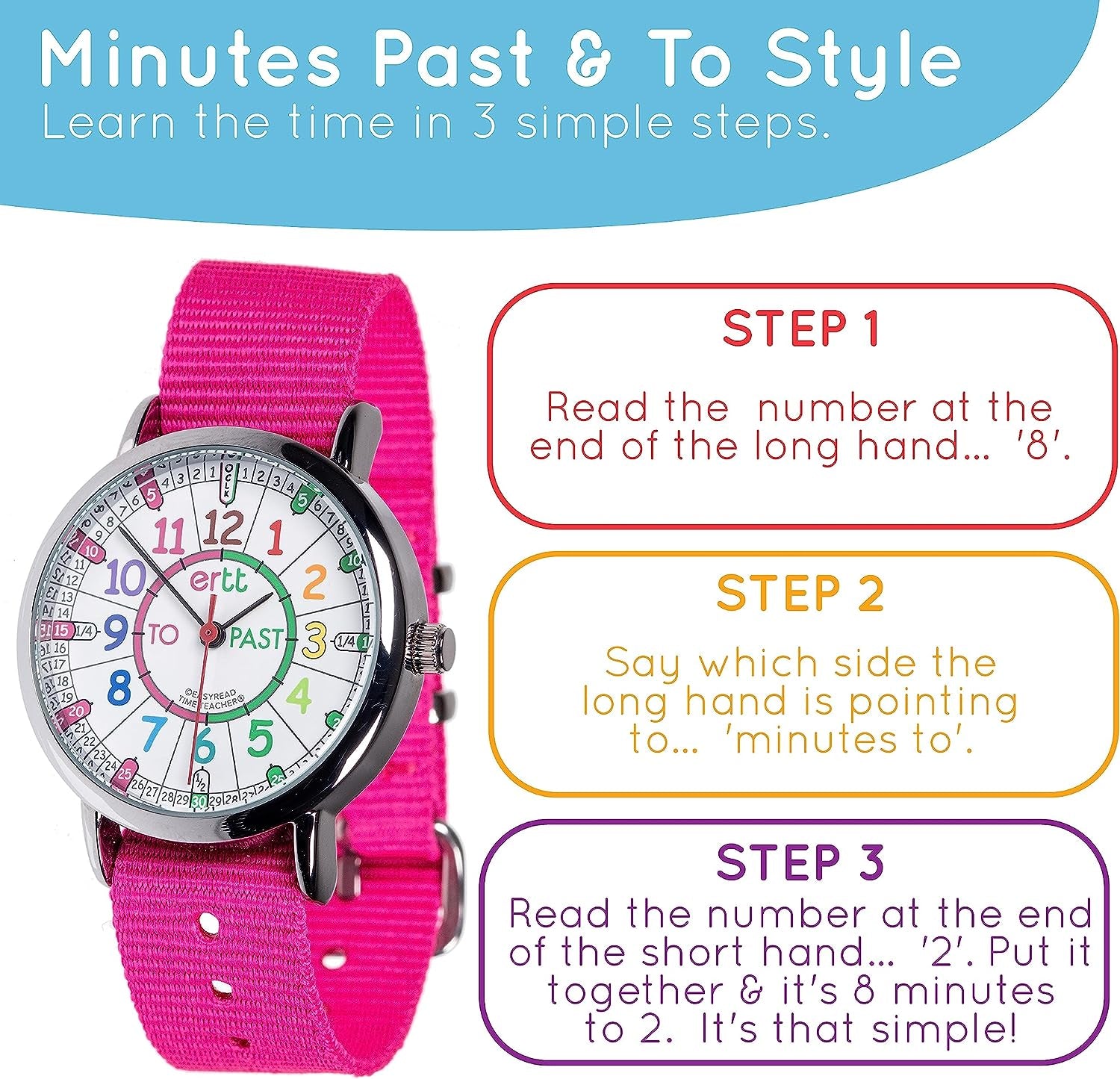 Learn the Time Past/To Girls Watch Pink #ERW-COL-PT-PK