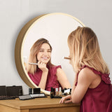 round Mirrored Cabinet Bathroom Medicine Vanity round Wall Mirror Cupboard with Storage Sliding Door Gold 60Cm Diameter