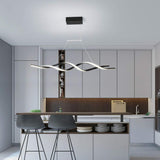 Modern Chandelier,Dimmable LED Pendant Light with Remote Control,Acrylic Wave Contemporary Chandeliers for Dining Rooms Dinner Table Kitchen Restaurant,3000K-6000K,28W,Black