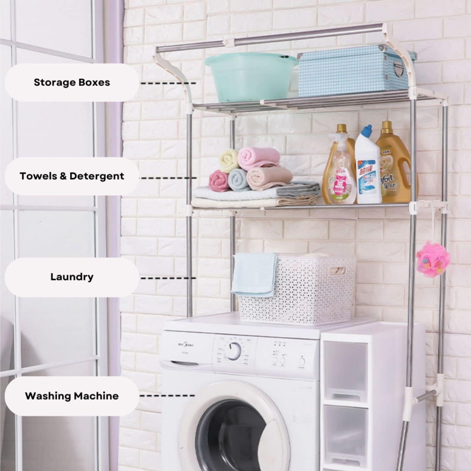 over Toilet Storage Shelf 2-Tiers Stainless Steel ABS Bathroom Organizer, Adjustable Height, Sturdy Construction, Durability, Two Transparent Tray