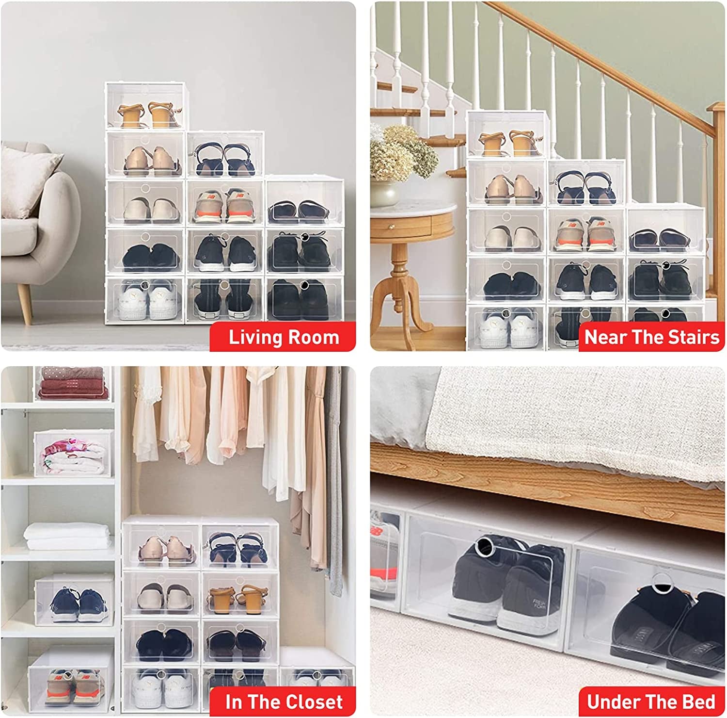 40 Pack Shoe Storage Boxes, Plastic Shoe Boxes Stackable with Clear Door and １＊Shoe Bag, Shoe Containers Fit Women and Kids, Space Saving & Healthy Material