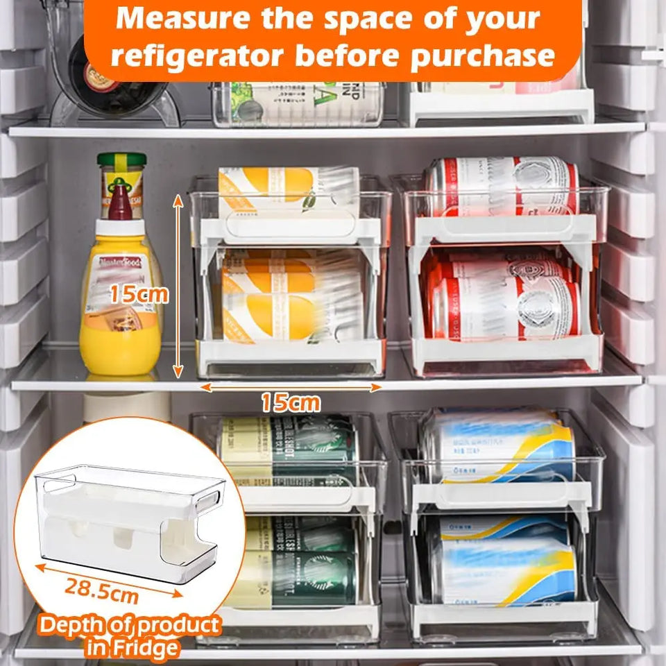 Soda Can Organizer Dispenser for Refrigerator, Clear Plastic Canned Food Pop Beverage Container Holder Storage Bin with Lid for Freezer Rack Pantry Cabinet Cupboard Kitchen-Standard