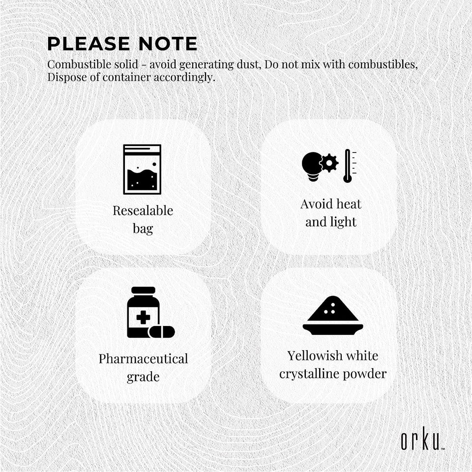 ORKU 400G Sodium Ascorbate Powder - Vitamin C Buffered Pharmaceutical Ascorbic Acid | Immune Vitamins for Immune System Booster and Strong Antioxidant for Making Serum or Adding to Smoothie and Drinks