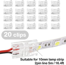 Load image into Gallery viewer, RGB LED Light Strip Connectors 20 Waterproof Adapter Transparent Solderless for Unwired Gapless Track Lighting Connector 5V 12V 24V (2 Pin, 10 Mm)
