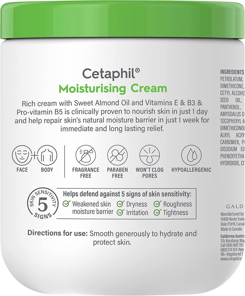 Moisturising Cream | 550G | Hydrating Moisturiser for Dry to Very Dry, Sensitive Skin | Body Cream Completely Restores Skin Barrier in 1 Week | Fragrance Free | Non-Greasy | Dermatologist Recommended Brand