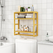 Load image into Gallery viewer, Bathroom Shelves for Storage Bamboo Adjustable 3 Tiers Plant Shelf over the Toilet Storage with Hanging Rod
