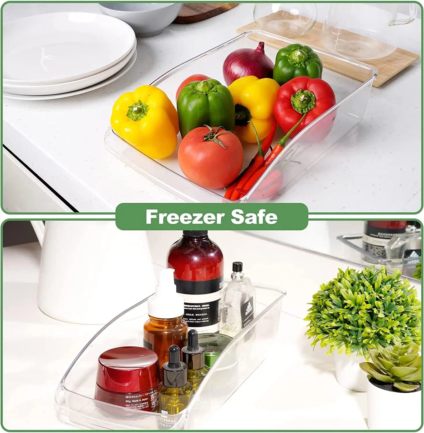 Refrigerator Organizer Bins, 12 Clear Plastic Fridge Storage Containers for Freezer Kitchen Countertops Pantry Organization, BPA Free