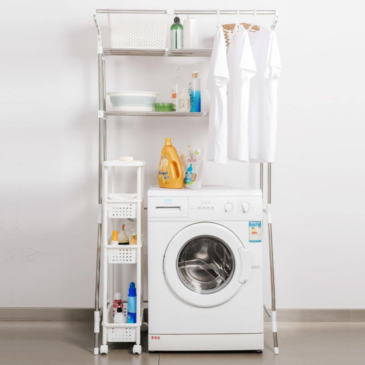 over Toilet Storage Shelf 2-Tiers Stainless Steel ABS Bathroom Organizer, Adjustable Height, Sturdy Construction, Durability, Two Transparent Tray